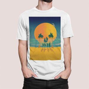 Summer Beach Skull Graphic Tee Unisex Casual T-Shirt